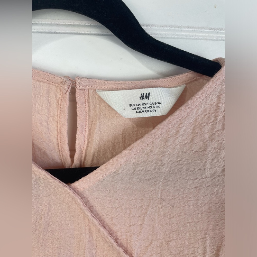 H&M Pink Puffed-Sleeved V-neck Wrap over Front Kids Dress Size 8 EUC - Picture 8 of 11